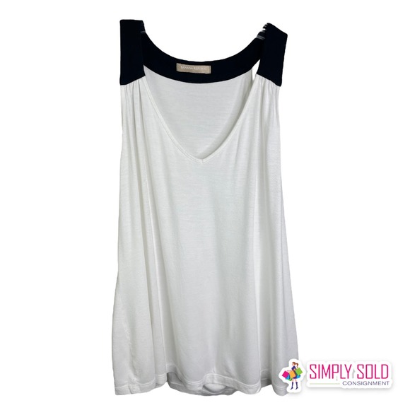 Banana Republic Women's Tank Top Shirt White Black Soft Basic Summer V-Neck L - Picture 1 of 8